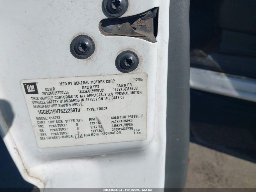 2006 Chevrolet Silverado 1500 Work Truck VIN: 1GCEC19V76Z223979 Lot: 43663734