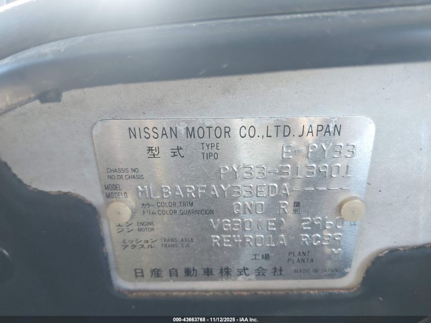 1996 Nissan Cedric VIN: PY33313901 Lot: 43663768