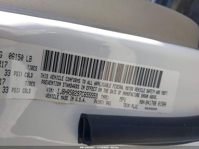 2007 Jeep Grand Cherokee Limited VIN: 1J8HR58297C655559 Lot: 43663847