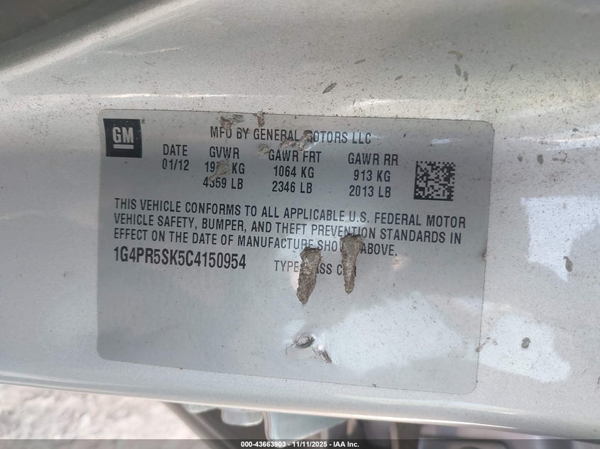 1G4PR5SK5C4150954 2012 BUICK VERANO photo no. 9