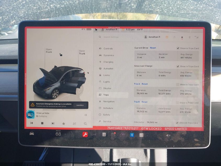 2024 Tesla Model Y Long Range Dual Motor All-Wheel Drive VIN: 7SAYGAEE7RF015217 Lot: 43663959