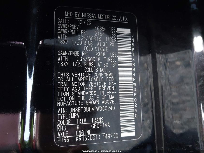 2023 Nissan Rogue Sv Intelligent Awd VIN: JN8BT3BB4PW360240 Lot: 43663993