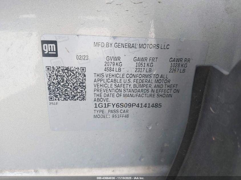 2023 Chevrolet Bolt Euv Fwd Lt VIN: 1G1FY6S09P4141485 Lot: 43664036