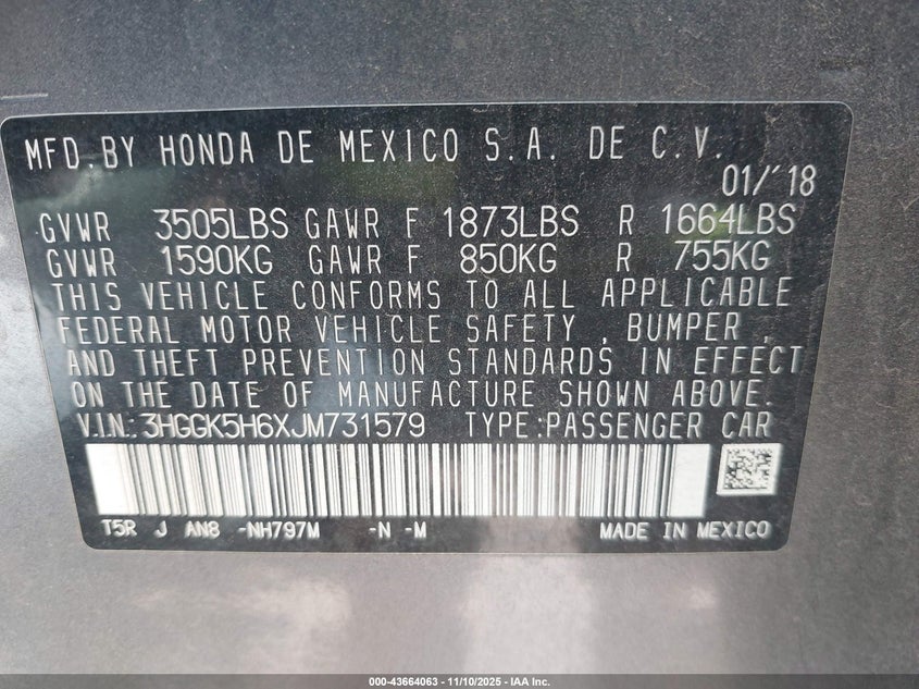 2018 HONDA FIT SPORT - 3HGGK5H6XJM731579