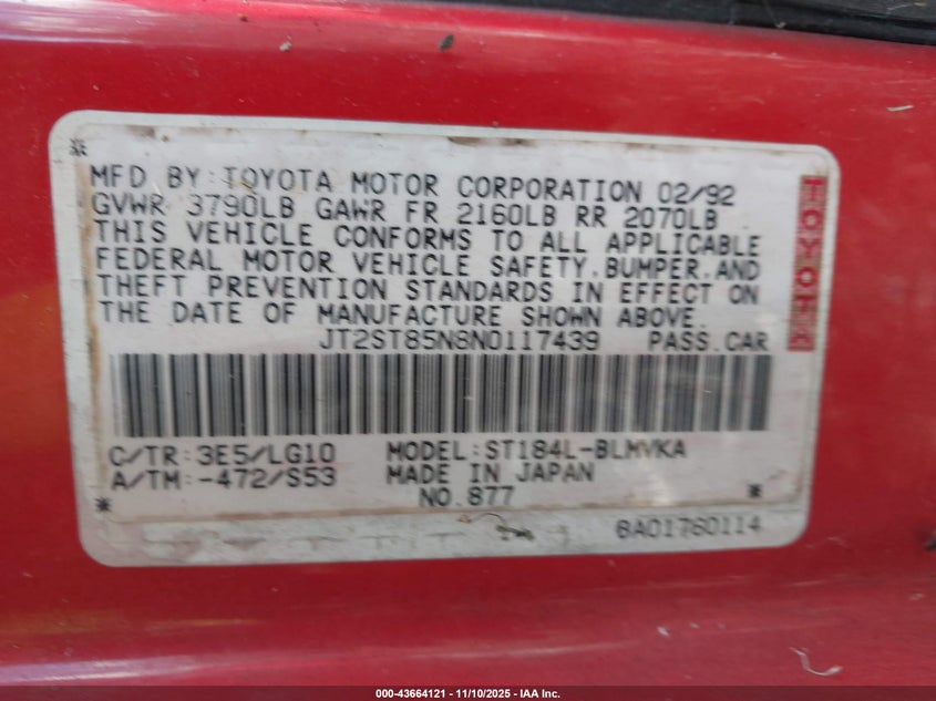JT2ST85N8N0117439 1992 TOYOTA CELICA photo no. 9