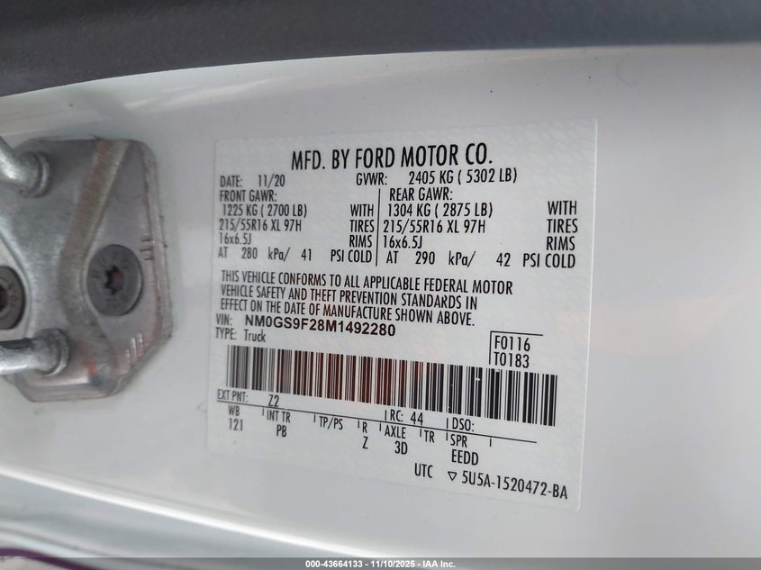 NM0GS9F28M1492280 2021 FORD TRANSIT photo no. 9