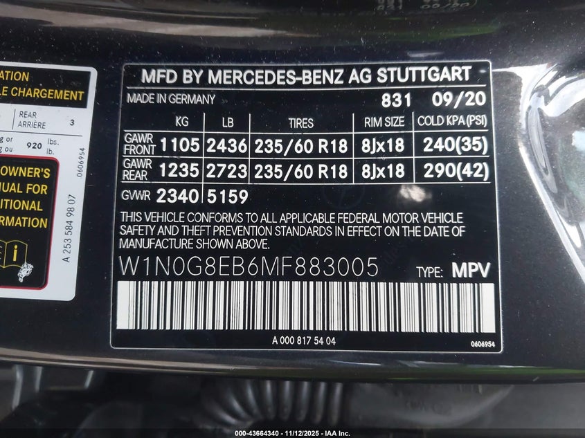 2021 MERCEDES-BENZ GLC 300 4MATIC SUV W1N0G8EB6MF883005