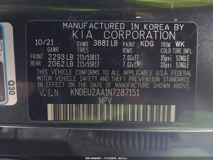 2022 Kia Seltos S VIN: KNDEU2AA1N7287151 Lot: 43664501