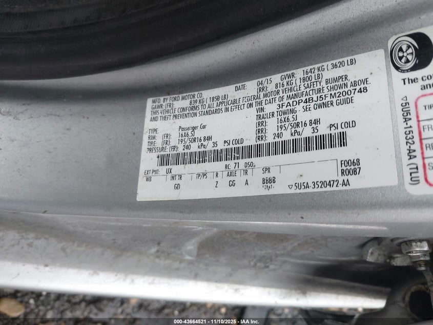 2015 FORD FIESTA SE - 3FADP4BJ5FM200748