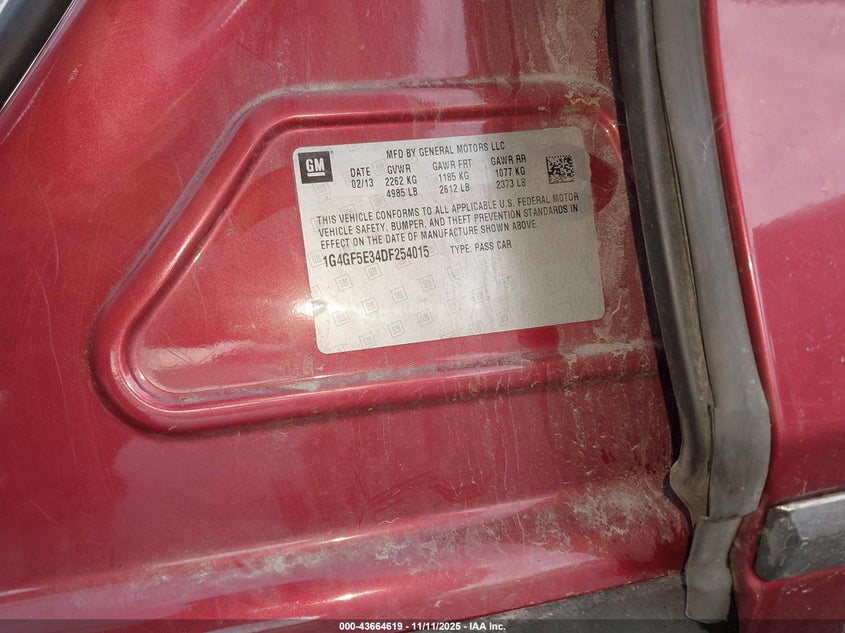 2013 Buick Lacrosse Premium 1 Group VIN: 1G4GF5E34DF254015 Lot: 43664619