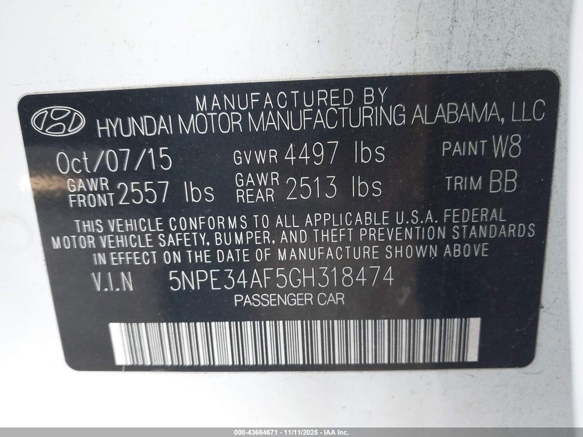 5NPE34AF5GH318474 2016 HYUNDAI SONATA photo no. 9
