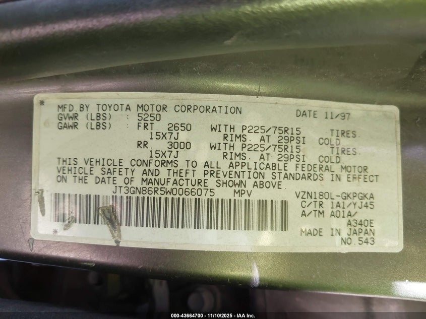 JT3GN86R5W0066075 1998 TOYOTA 4RUNNER photo no. 9