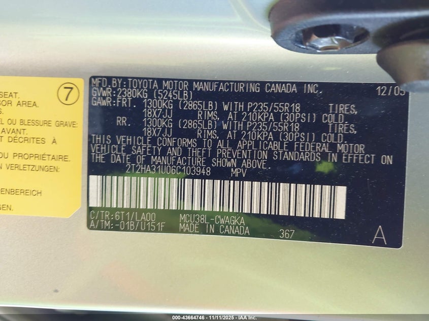 2006 Lexus Rx 330 VIN: 2T2HA31U06C103948 Lot: 43664746