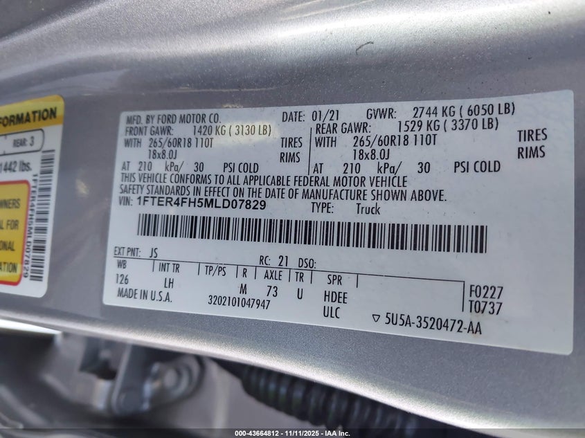 2021 FORD RANGER XL 1FTER4FH5MLD07829