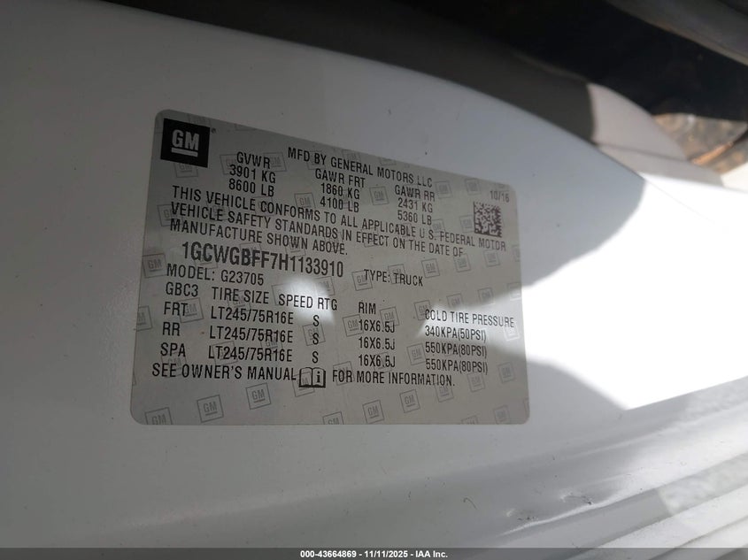 1GCWGBFF7H1133910 2017 CHEVROLET EXPRESS photo no. 9