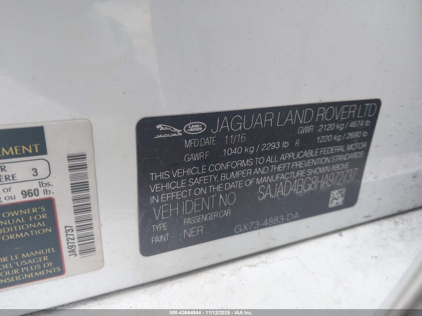 2017 JAGUAR XE 25T PREMIUM SAJAD4BG8HA972737