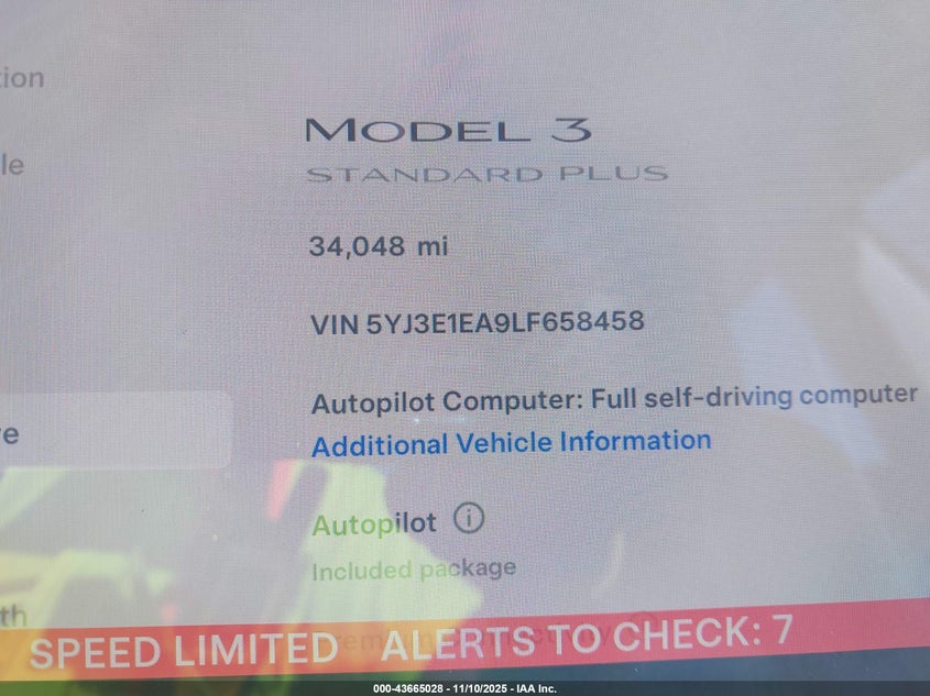 2020 Tesla Model 3 Standard Range Plus Rear-Wheel Drive/Standard Range Rear-Wheel Drive VIN: 5YJ3E1EA9LF658458 Lot: 43665028