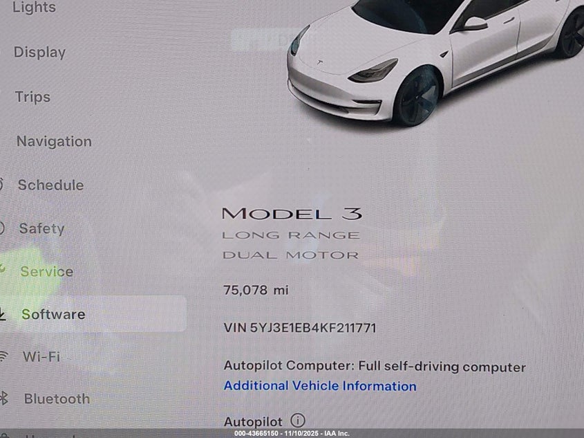 2019 Tesla Model 3 Long Range/Performance VIN: 5YJ3E1EB4KF211771 Lot: 43665150