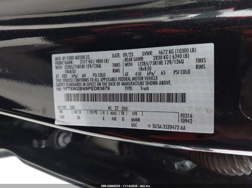 2023 Ford F-250 Lariat VIN: 1FT8W2BN9PED83679 Lot: 43665225
