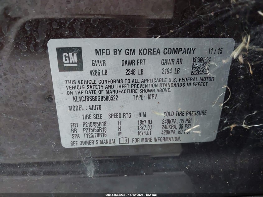 KL4CJBSB5GB580522 2016 BUICK ENCORE photo no. 9