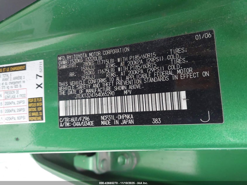 2006 Scion Xb VIN: JTLKT324764065290 Lot: 43665270