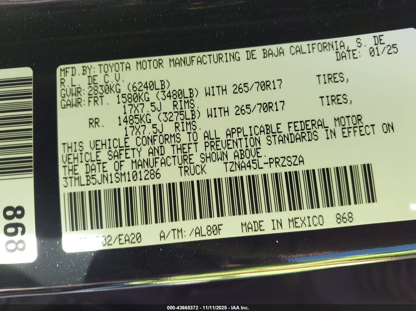 2025 TOYOTA TACOMA TRD OFF ROAD 3TMLB5JN1SM101286