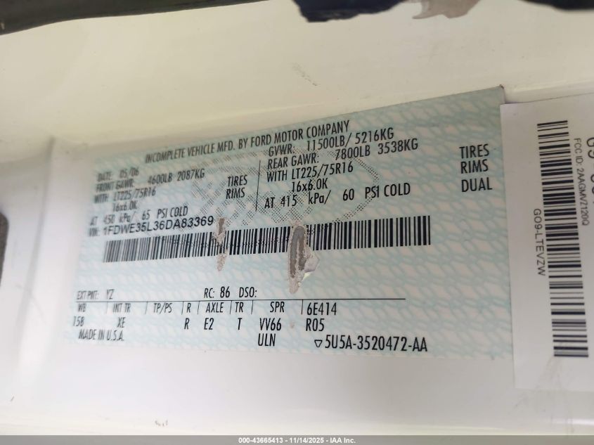 2006 Ford E-350 Cutaway VIN: 1FDWE35L36DA83369 Lot: 43665413