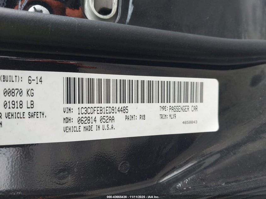 2014 Dodge Dart Gt VIN: 1C3CDFEB1ED914485 Lot: 43665436