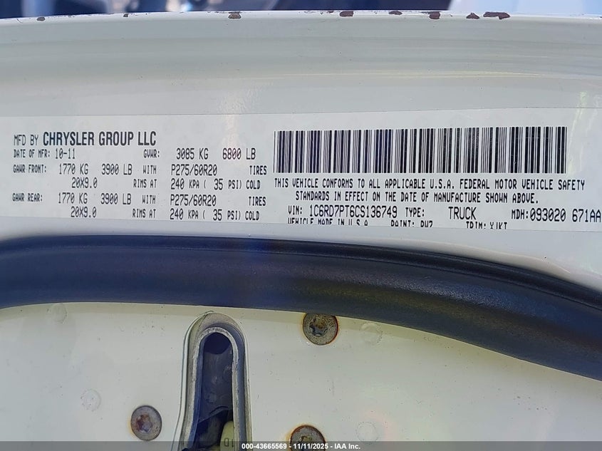 1C6RD7PT6CS136749 2012 RAM 1500 photo no. 9