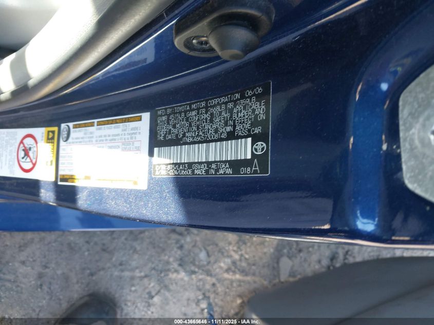 2007 Toyota Camry Xle V6 VIN: JTNBK46K573008148 Lot: 43665646