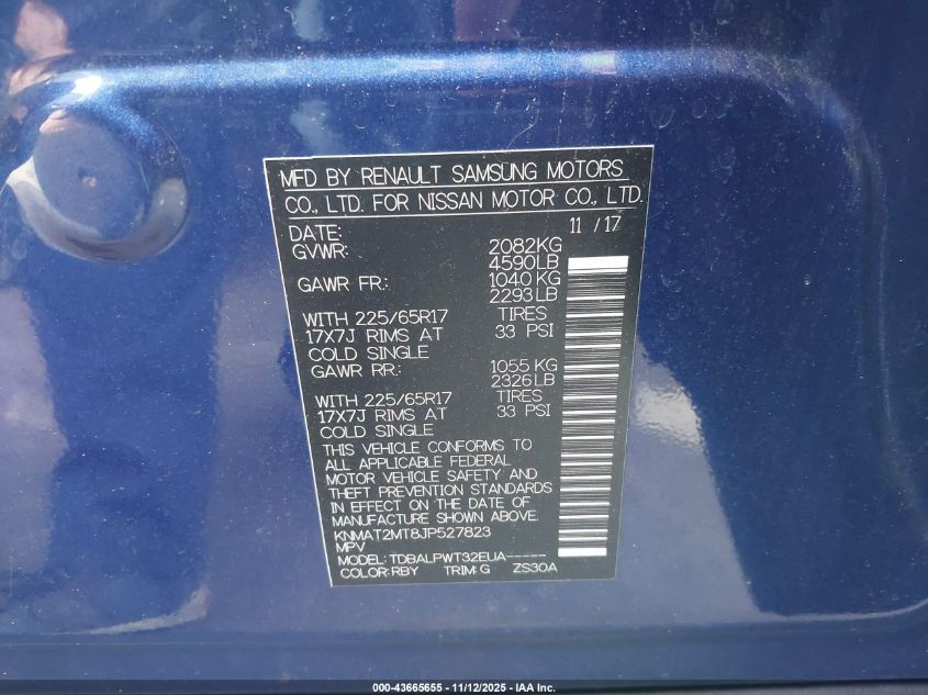 2018 Nissan Rogue S VIN: KNMAT2MT8JP527823 Lot: 43665655