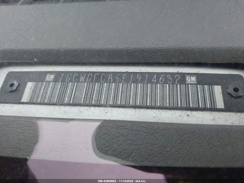 2014 Chevrolet Express 2500 Work Van VIN: 1GCWGFCA5E1914632 Lot: 43665662