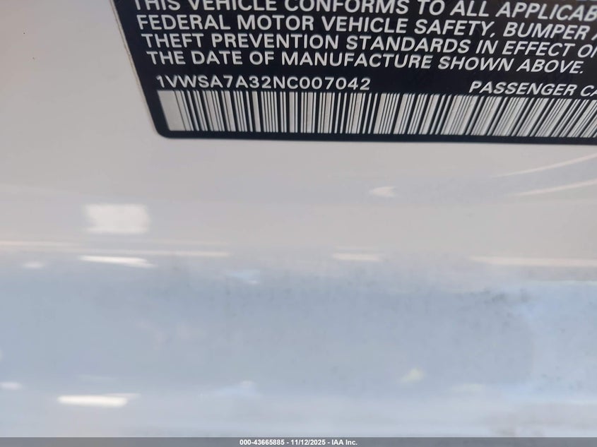 2022 VOLKSWAGEN PASSAT 2.0T SE 1VWSA7A32NC007042