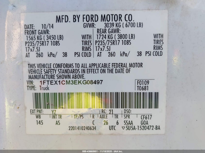1FTEX1CM3EKG08497 2014 FORD F-150 photo no. 9