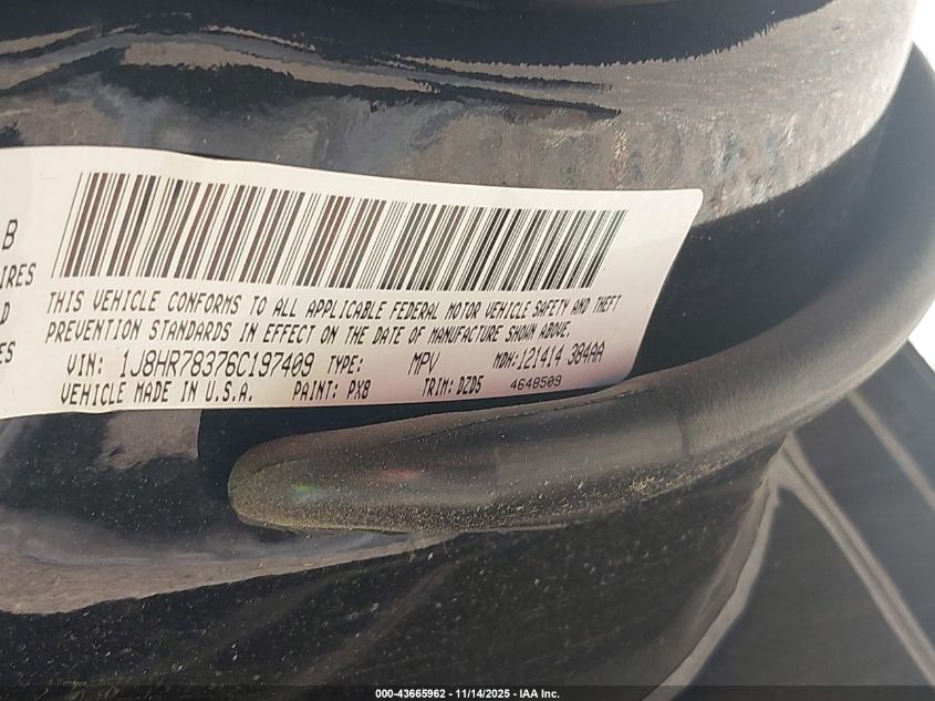 2006 Jeep Grand Cherokee Srt8 VIN: 1J8HR78376C197409 Lot: 43665962