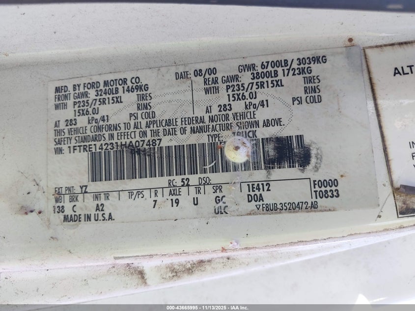 1FTRE14231HA07487 2001 FORD TRANSIT photo no. 9