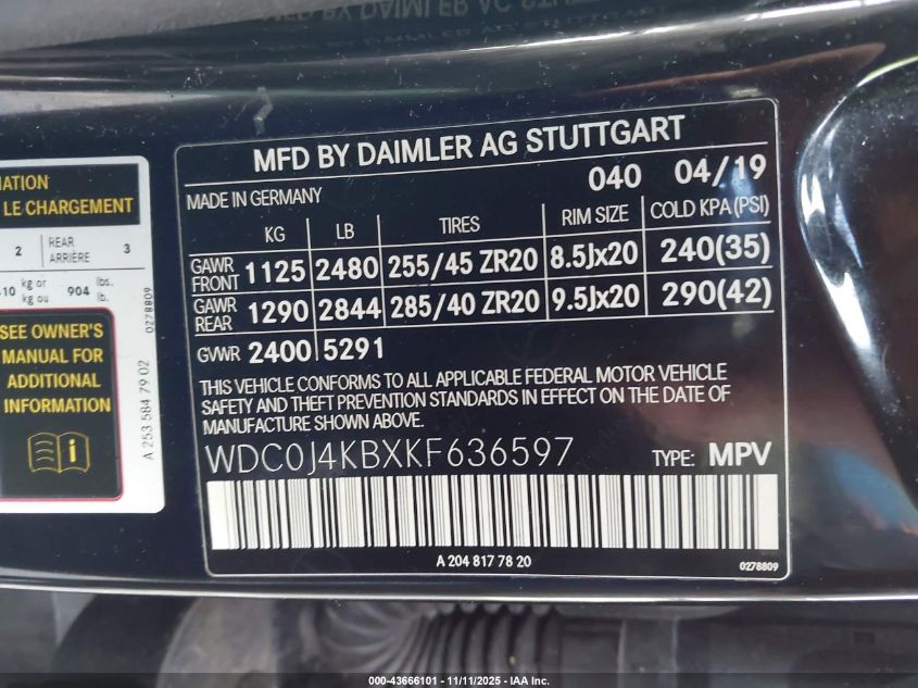 2019 Mercedes-Benz Glc 300 Coupe 4Matic VIN: WDC0J4KBXKF636597 Lot: 43666101