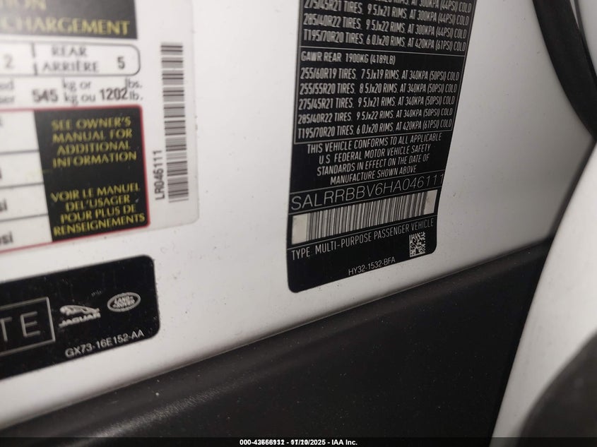 2017 LAND ROVER DISCOVERY HSE - SALRRBBV6HA046111