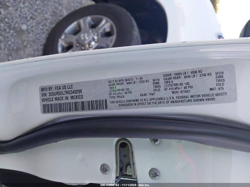 2024 Ram 2500 Big Horn 4X4 6'4 Box VIN: 3C6UR5DL7RG340299 Lot: 43666162