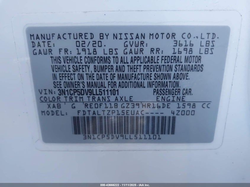 3N1CP5DV9LL511101 2020 NISSAN KICKS photo no. 9