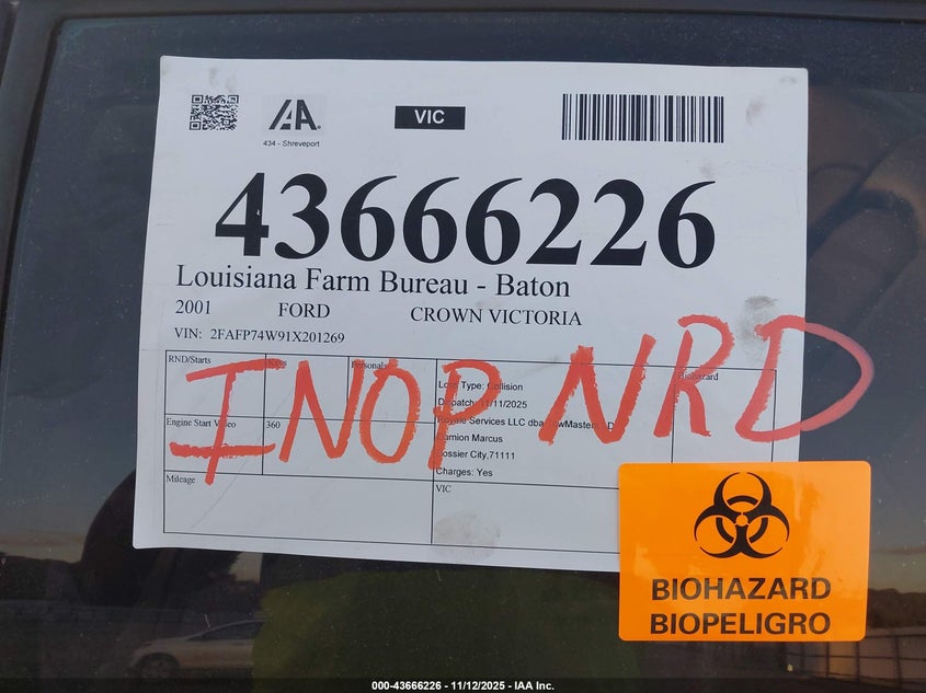 2001 Ford Crown Victoria Lx VIN: 2FAFP74W91X201269 Lot: 43666226