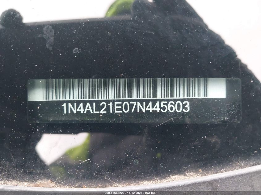 2007 Nissan Altima 2.5 S VIN: 1N4AL21E07N445603 Lot: 43666229