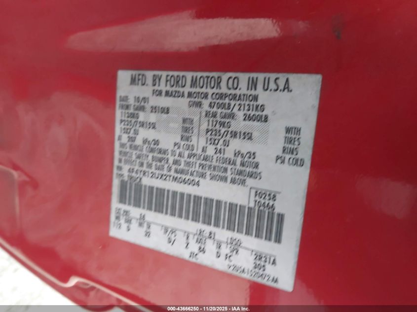 2002 Mazda B3000 Ds VIN: 4F4YR12UX2TM06004 Lot: 43666250