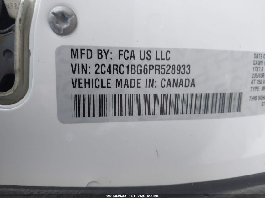 2023 Chrysler Pacifica Touring L VIN: 2C4RC1BG6PR528933 Lot: 43666386