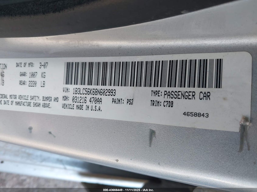 1B3LC56K68N602993 2008 DODGE AVENGER photo no. 9