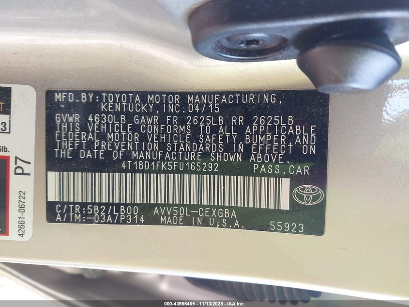 4T1BD1FK5FU165292 2015 TOYOTA CAMRY photo no. 9