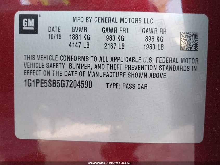 1G1PE5SB5G7204590 2016 CHEVROLET CRUZE photo no. 9