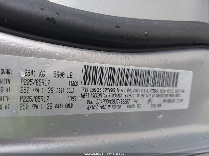 2018 DODGE JOURNEY SE AWD 3C4PDDAG9JT499567