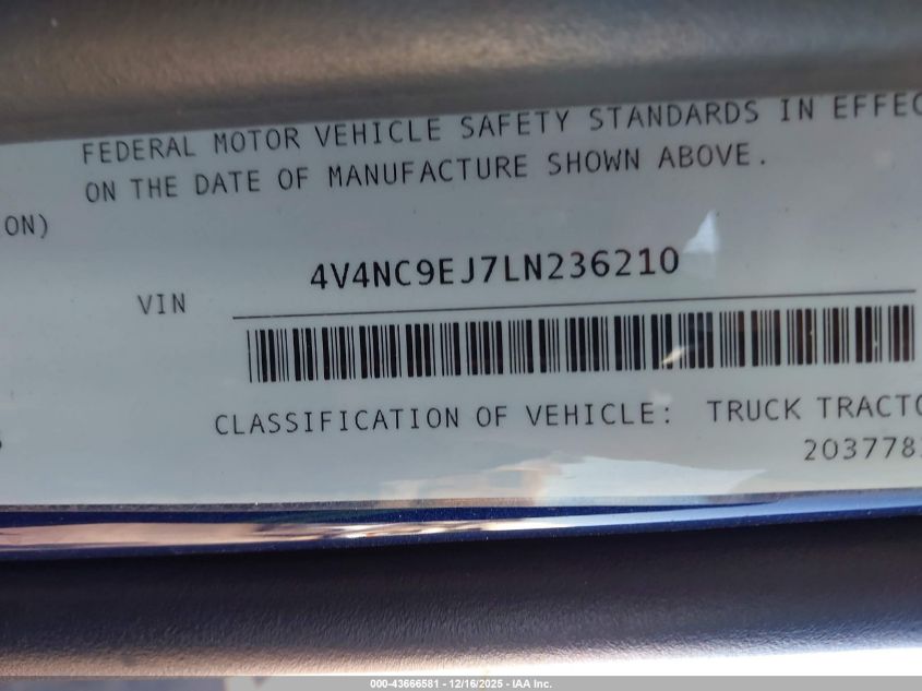 2020 Volvo Vnl VIN: 4V4NC9EJ7LN236210 Lot: 43666581