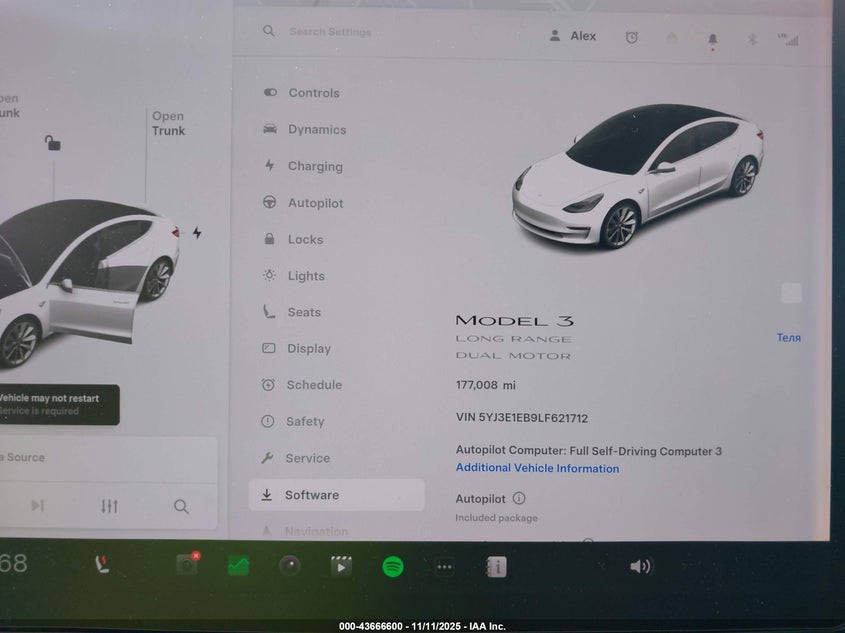 2020 Tesla Model 3 Long Range Dual Motor All-Wheel Drive VIN: 5YJ3E1EB9LF621712 Lot: 43666600